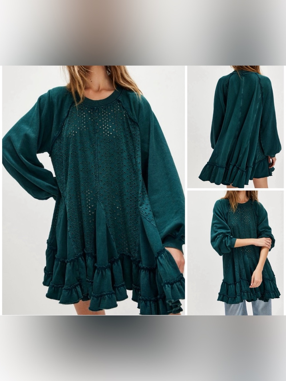 NWT Free People Eva Sweatshirt - rainforest green - Small